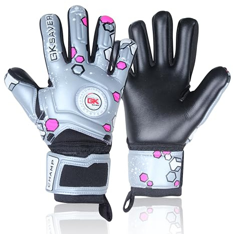 GK Saver Football Goalkeeper Gloves – Kids & Youth Soccer Goalie Gloves with Anti-Slip Latex Palm & Removable Finger Save Protection Sizes 6-11 (Champ Grey, 4)