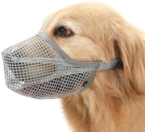 Museruola per cani, 1 pezzi, regolabile, in rete, morbida, traspirante, per evitare di mangiare mordere e abbaiare, per cani di taglia piccola, media e grande (colore grigio XL)