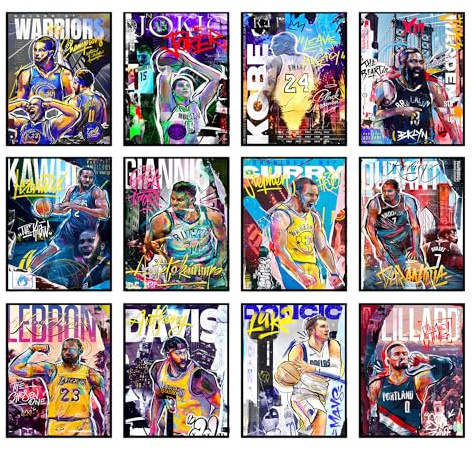 BigWig Prints Basketball-Poster, NBA-Poster, Basketball-Raumdeko, Wandbilder mit Steph Curry, Kobe Bryant, Kevin Durant, LeBron, Warriors, Lakers, 12er-Set (ungerahmt, 20,3 x 25,4 cm)