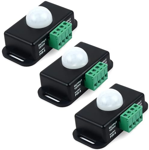 Greluma 3 Piezas Interruptor de Sensor de Movimiento de 12 V/24 V, Controlador de Interruptor LED con Sensor PIR para Tiras de luz LED Flexibles