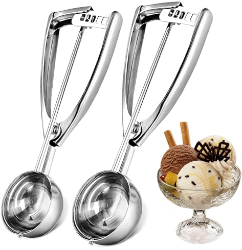 Eislöffel Portionierer Edelstahl, MXJFYY Eisportionier mit Auslöser, 2 Stück Eisportionierer Edelstahl 304 Cupcake Scoop mit Auslöser und Komfortablem Griff für Keks, Melonenkugel, Muffin, Fleischball