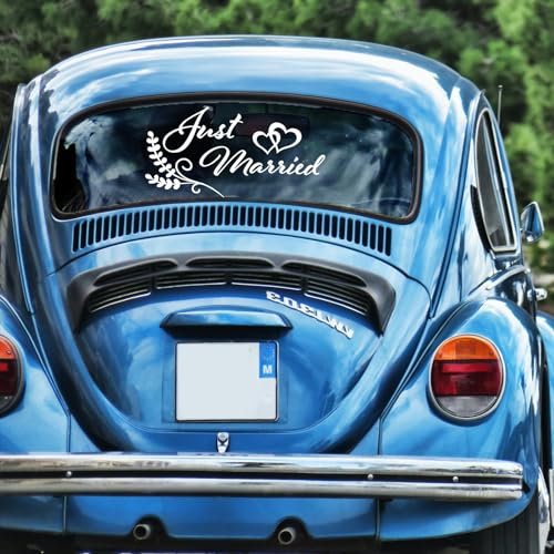 Just Married Voiture Autocollant, Autocollant Just Married Car Decal Sticker Voiture Decoration Voiture Mariage Deco Voiture Mariage de Lune de Miel (épis de blé)