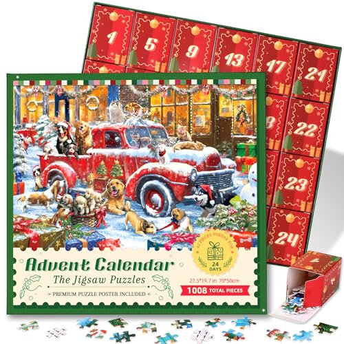 Jigsaw Advent Calendar 2025 Christmas Jigsaw Puzzles for Kids and Adults, Christmas Pets 1008 Pieces Christmas Advent Calendar, 24 Boxes Countdown to Christmas Puzzles Gift