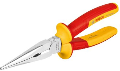Bosch Professional alicate recto de punta larga aislado VDE de 200 mm (certificado hasta 1000 V, aislado con poliuretanos termoplásticos (TPU))