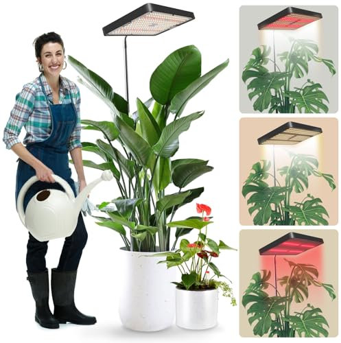 Pflanzenlampe LED Vollspektrum, 242 LEDs 6500K Grow Lampe für 160cm Zimmerpflanzen , 3-farbige pflanzenlicht, 360 ° Schwanhals, 4/8/12H-Timer, Höheneinstellbar,1-10 Stufe Helligkeit Fernbedienung