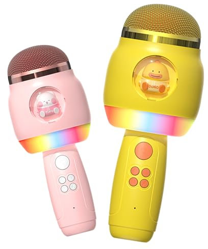 Oskuglin LED Drahtloses Bluetooth Mikrofon zum Singen, Karikatur Karaoke Maschine Kinder, Spielzeug Kinder, Heim KTV Karaoke Maschine, Tragbares KTV Lautsprecher Recorder Mini Karaoke Maschine