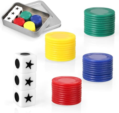 Vicloon Left Right Center Dice Game Set, 3 Pcs Dice and 40 Pcs Colorful Chips LRC Dice Game Set with Storage Box, Fun Dice Games Set for Party Family Friends Gatherings Picnic Game
