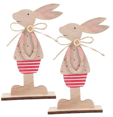 Cabilock Osterhasenfigur Aus Holz Tischschild Osterdeko Für Jungen Und Mädchen Hasen-Ornament Desktop-basteldeko