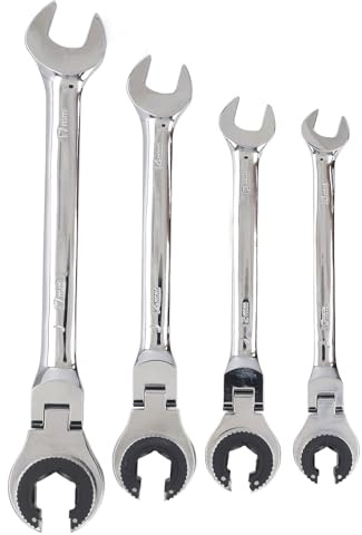 4 Pcs Ratcheting Wrench Set, Brake Line Wrench Set with Open Flex Head, 72 Teeth Adjustable Angle 10mm 12mm 14mm 17mm Ratcheting Tubing Wrenches