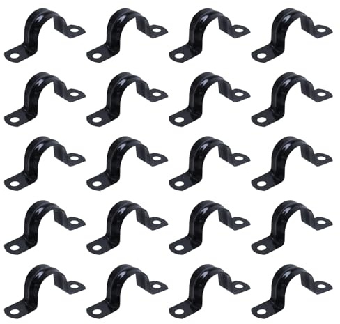 Pastlla 20 Pcs M25 304 Stainless Steel Rigid Pipe Strap Clamps, Black Metal 2 Hole Conduit Tube Strap U Bracket with screws, Heavy Duty Pipe Fasten Clip, for Holder Pipe or Cable, Fit 1(25mm) Pipe