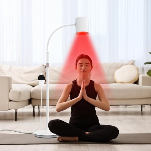 Floor Red Light Lamp, Hottoerak 660nm & 850nm & 940nm Infrared Light with 5 Brightness and 10/20/30Min Timer, 3 Modes COB Infrared Spot Lamp for Home/Office Use