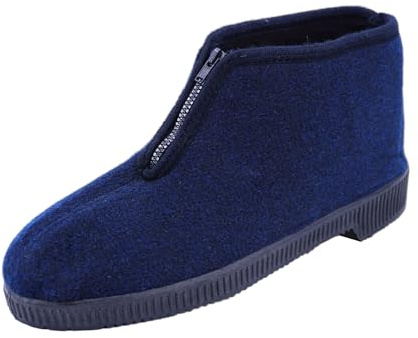 JOMIX Zapatillas de Casa Hombre Pantuflas Botín con Cremallera Invierno Calentitas yAantideslizantes Suela de Goma Caña Alta Fieltro Suave Fáciles de Poner Confort para Mayores Hechas en Italia