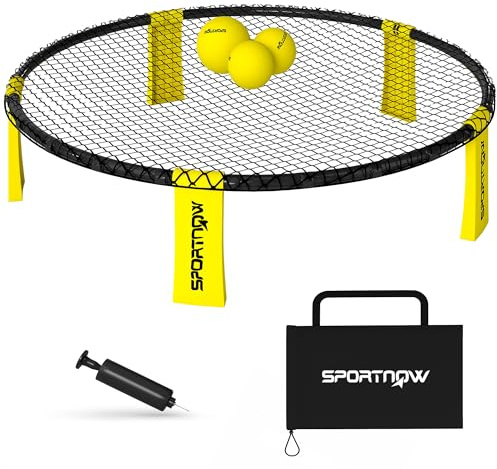 SPORTNOW Roundnet Set Spieleset mit Spielnetz 3 Bällen Tragetasche Ballpumpe Spikeball Set für Garten Strand Park drinnen