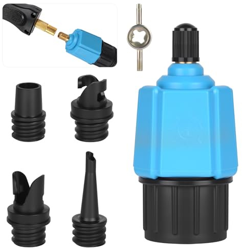 OFFCUP SUP pumpadapter, sup-adapter för kompressor, stående up paddle board luftpumpsadapter, uppblåsbar adapter med 4 gasmunstycke, för alla typer av gummibåt kajaker paddle board