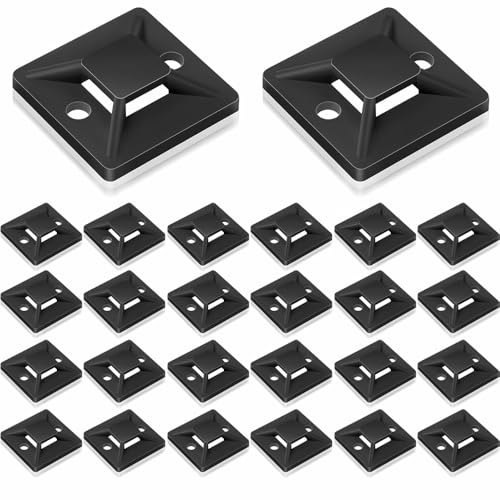 Soportes adhesivos para bridas con cremallera, 100 clips negros para sujetacables, soporte de base para corbatas pequeñas, almohadillas adhesivas de fijación para bridas para el hogar, oficina, garaje