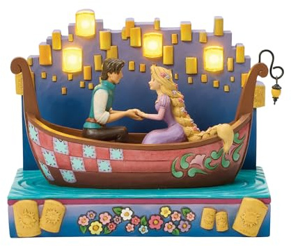 Enesco Disney Traditions by Jim Shore Tangled Rapunzel and Flynn in Boat with Lanterns Light Up Figurine, 6 Inch, Multicolor
