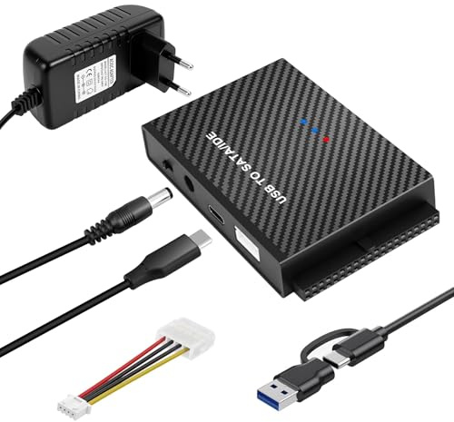 Gbformat 6Gbps IDE USB Adapter,USB3.1 zu IDE/SATA Festplatte Adapter Für 2,5/3,5 Zoll HDD/SSD FestplatteAdapter Konverter SATA UsbAdapter Für Windows11/10/8/7 Mit 12V/2A Netzteil, SATAKabel,USB-Kabel