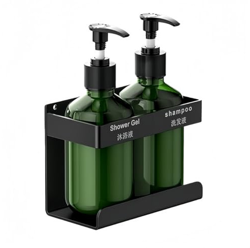 FUANA Dispenser manuale di sapone da parete da 300 ml con supporto in plastica e acciaio inossidabile per shampoo gel doccia, accessori verdi