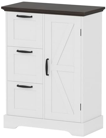 COSTWAY Köksskåp förvaringsskåp i lantlig stil, bufféskåp med dörrar och 3 lådor, anti-tippskydd för kök, matsal, vardagsrum, 60 x 30 x 80 cm, Vit