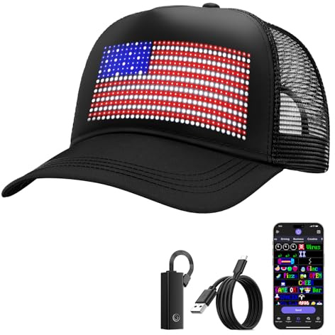 Rayhome LED Hat, Bluetooth Rechargeable LED Caps with Spare Battery, Full Color APP Control Display Screen Hats, Custom Text Patterns Animations Ventilate Funny Hat for Party Christmas Halloween