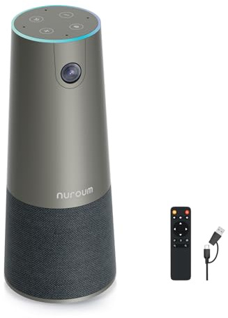 NUROUM C46 Webcam de vidéoconférence 4K avec micro, 8 MP CMOS/AI Auto-Framing/zoom 5x, caméra de salle de conférence avec microphone antibruit et haut-parleur, prise vocale de 4,9 m pour PC/ordinateur