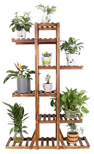 unho Blumenständer draußen, Blumenregal aus Massivholz 6 Ebenen Blumentreppe Blumenregal Pflanzentreppe mehrstöckig, 90 x 131 x 25cm