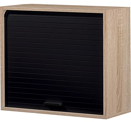 SIMMOB Küchenschrank Oberschrank Hängeschrank mit Rolladentür, Jalousienschrank, Eiche-schwarz, 60x25x53,6 cm BTH
