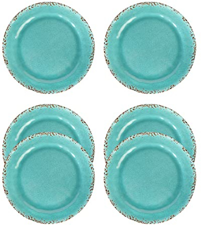 Gourmet Art Crackle 10 Inch Melamine Dinner Plates Set of 6 Aquamarine