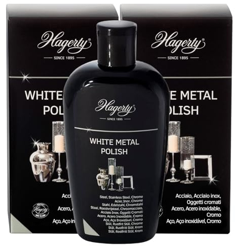 2x Hagerty White Metal Polish Detergente in Crema per Oggetti Cromati o in Acciaio Inox Delicato Non lascia Tracce o Graffi - 2 Flaconi da 250ml