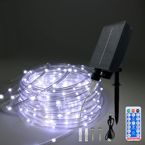 calflux Guirnalda de luces para exteriores, 20 m, impermeable, USB y solar, para interior y exterior, 8 modos, temporizador, mando a distancia, resistente a la intemperie, para Navidad, bodas, fiestas