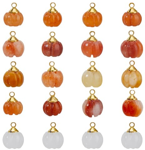 SUPERFINDINGS 20Pcs Natural Jade stones Charms Pumpkin Design Dangle Charms Autumn Random Colors Ball Round Exquisite Pendants Charm for Jewelry Making Bracelet Earrings Charm 10x7.5mm