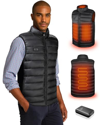Loowoko Beheizbare weste herren mit 10000mAh Powerbank, Leichte Thermo-Heizweste, 3 Temperaturstufen + 4 Heizzonen, Waschbar, Für Arbeit im Freien, Motorrad, Spaziergang & Gassi