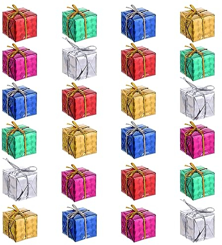 simarro 24pcs Weihnachten Mini Geschenke Box Ornamente, 2,5CM Weihnachtsbaum kleine Geschenk-Boxen Hanging Dekorationen Party Favors Weihnachtsbaum Indoor Outdoor Hanging Anhänger Urlaub Dekoration