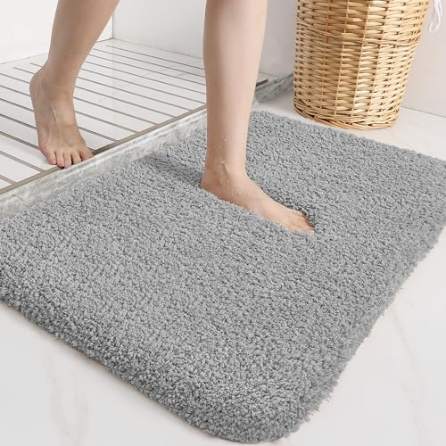 DEXI Badematte rutschfeste 40 x 60 cm, Badteppich Waschbar, Absorbierende weicher Badezimmerteppich, Mikrofaser Badvorleger für Dusche,Badewanne und Waschbecken, Hellgrau