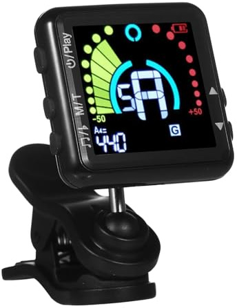 Guitar Tuner Rechargeable, Clip On Tuner with LCD Color Display with Guitar, Ukulele, Violin and Chromatic Tuning Modes, Professional Electric Guitar Tuner & Metronome for All Stringed Instruments