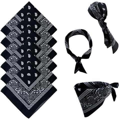 Makone Bandana Schwarz Tuch Kopftuch Herren Passkey, 6pc Ttrachtentuch Damen Stofftaschentücher Herren - Erwachsene Unisex Halswärmer - Weihnachten Karneval Kostüm Zubehör