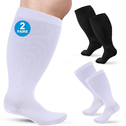 Ledeak 2 Pares Calcetines Extra Anchos para Diabéticos No Vinculantes de Ajuste Holgado para Hombre & Mujer Pies Hinchados (3XL, Negro+Blanco)