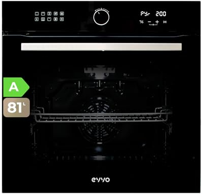 EVVO Horno Eléctrico Empotrable - Eficiencia A, 81 L de Capacidad, Función Pirólisis, 11 Programas, Temporizador, Display Digital, Control Táctil, Puerta Triple Acristalamiento, Modelo: H30 (Negro)