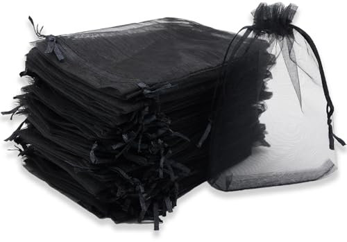 Leeyunbee 100PCS 10x15cm Noir Sacs Organza, Sachets Pochettes Cadeau en Organza avec Cordon de Serrage, Sac à Bijoux Sachets pour Lavande, Idéales pour Bijoux Cadeaux Bonbons Marriage