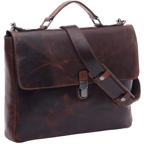 SID & VAIN Serviette Ordinateur Cuir véritable 15 Pouces Adrian Cartable Porte-Document attaché-Case Grand pour Hommes Sac bandoulière Travail Marron
