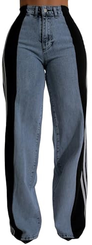 Nihsatin Women Wide Leg Jeans High Waisted Stretchy Buttoned Denim Pants with Pockets