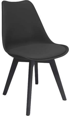JUMI Esszimmerstuhl Oslo - Esszimmerstühle mit Kissen - Stühle zum Wohnzimmer Esszimmer - Bürostuhl ohne Armlehne - Holzbeine - Samt - Schwarz mit Schwarze Beine