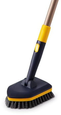 Yocada Tub Tile Scrubber Brush 2-i-1 rengöringsborste 150 cm justerbar teleskopstång styva borst skrubbsvampar för rengöring badrum kök WC vägg badkar kakel diskbänk icke Scratch Grey