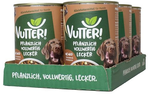 VUTTER Nassfutter Wie Wild, 12x400 g: Hundefutter Vegan - Alleinfutter für Hunde - Fleischähnlich für hohe Akzeptanz - Sojaprotein für Muskeln, Zink für Haut & Fell, Kalzium für Zähne & Knochen