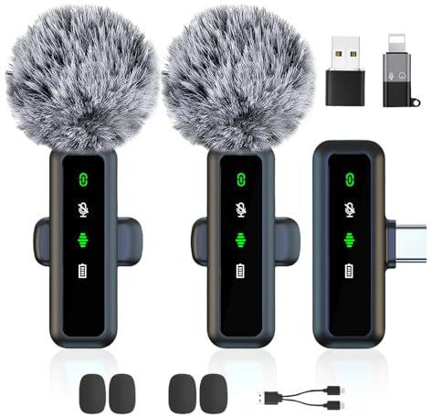 flintronic Microfono Wireless, Microfono Lavalier Wireless, per iPhone/Android/iPad, Mini Microfono Lavalier Wireless con Noise Cancelling, per TikTok, YouTube, Vlog, ASMR