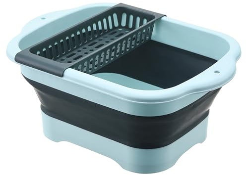Alltiett 2.98 Gallon (11.28L) Collapsible Dish Basin with Drain Plug, Outdoor Multiuse Foldable Sink Tub, Dishpan, Wash Basin, Portable Kitchen Storage Tray for Camping, RV, Beverage Bucket (Green)