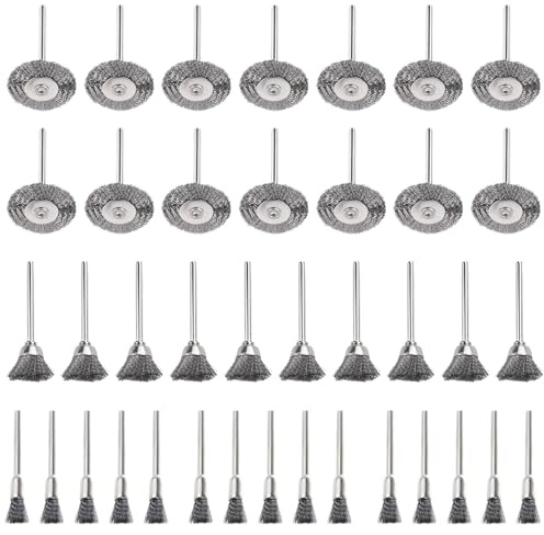 ANBOWEI Liten trådborste Set, 45 stycken Mini stålborstar, krukborstar Penselborstar Skivborstel 3 former vardera 15 med 3 mm skaft, trådborste för Dremel multifunktionsverktygstillbehör