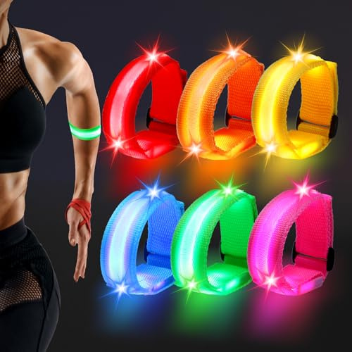 TranRantic 6 Pcs LED Light Up Armbands, Reflective Wristbands with Flashing Lights, Running Safety Lights for Night Runners Jogging Dog Walking, Glow in The Dark Bracelets for Party(6 Colors)