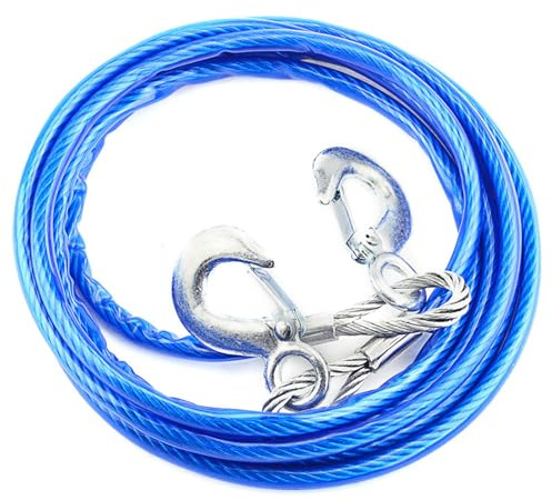 CiCixixi Corda Cavo da Traino, Cavo Traino Auto Acciaio con Ganci, 10 mm x 5 m, Fune da Traino con Portata Fino a 7000 kg, per Auto, Fuoristrada e Mini Camion