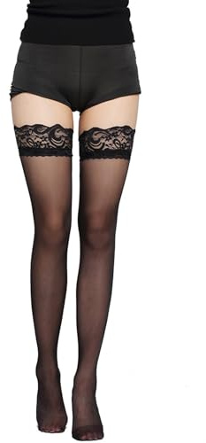 JollyDragon 2 Pair Hold Up Stockings for Women,Silicone Lace Black Stockings,Anti Skid Sexy Thigh High Lace Stocking,One Size